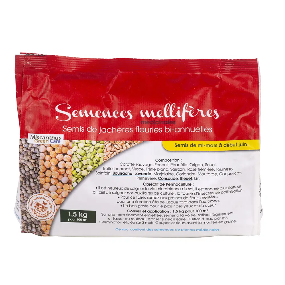 Semis de Jachères Fleuries Bi-annuelles – Semences Mellifères® (Sac de 1,5kg) Semis de Jachères Fleuries Bi-annuelles – Semences Mellifères® (Sac de 1,5kg)