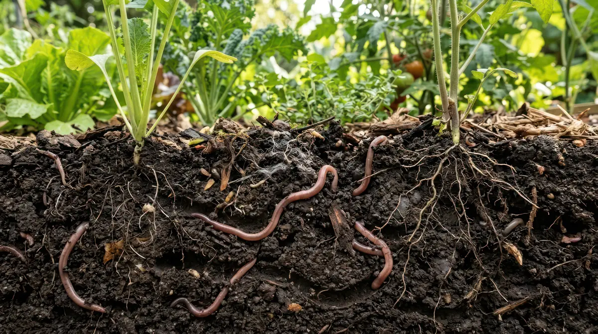 Sol de jardin vivant et grumeleux après fertilisation d'automne