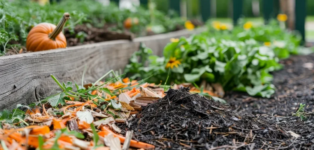 Planche de potager paillée à l'automne avant l'hiver
